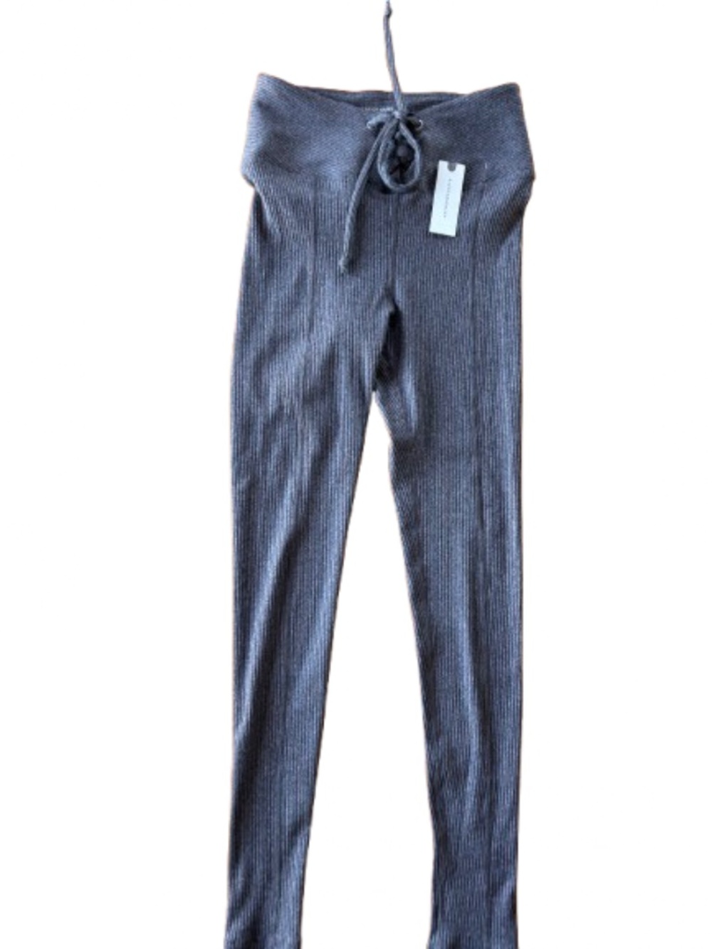 Anthropologie Year of Ours Ribbed Leggings Gray Lace-Up Waist NWT Size M